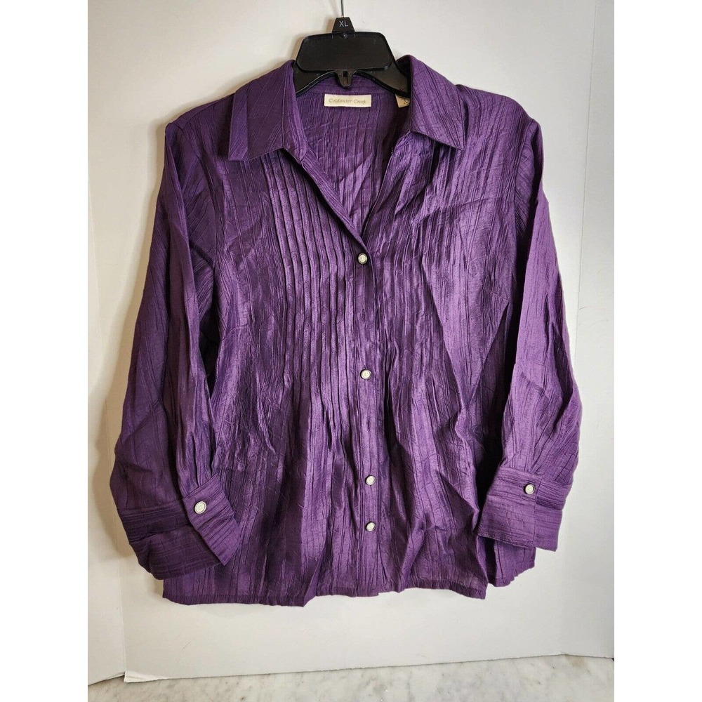 Coldwater Creek Women Top Size S Purple Long Sleeve Button Down Collar Ruffled